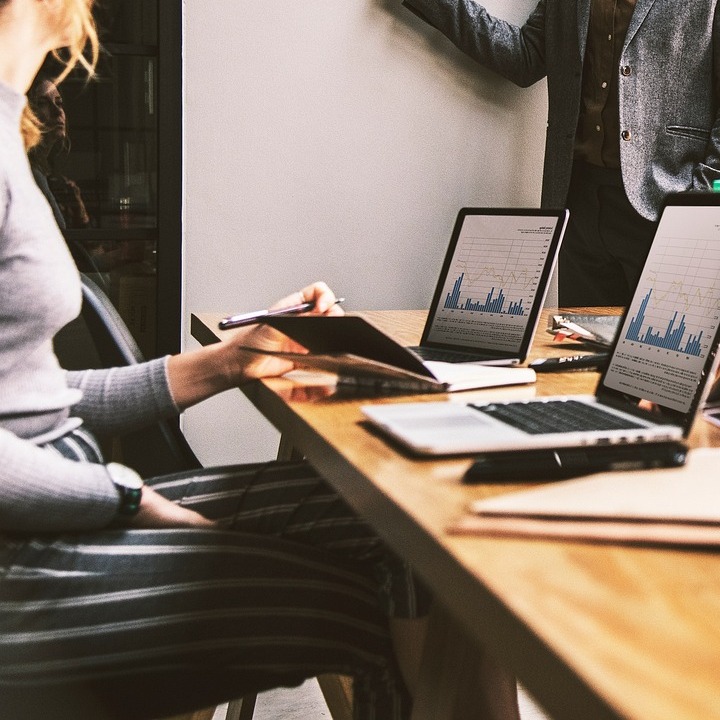 accounting team working in office
